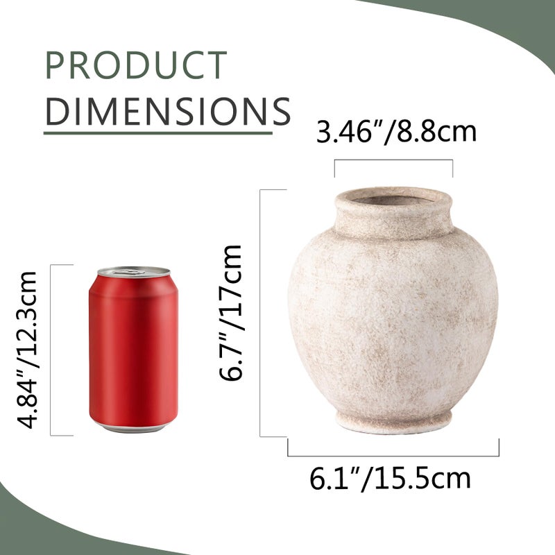 ooit Ceramic Flower Vase, 6.7 Inch White Rustic Farmhouse Decorative Vase Pottery Pampas Grass Vases for Home Decor Table Living Room Entryway Mantel Bookshelf Bedroom Bathroom Kitchen - Rustic White - Image 2