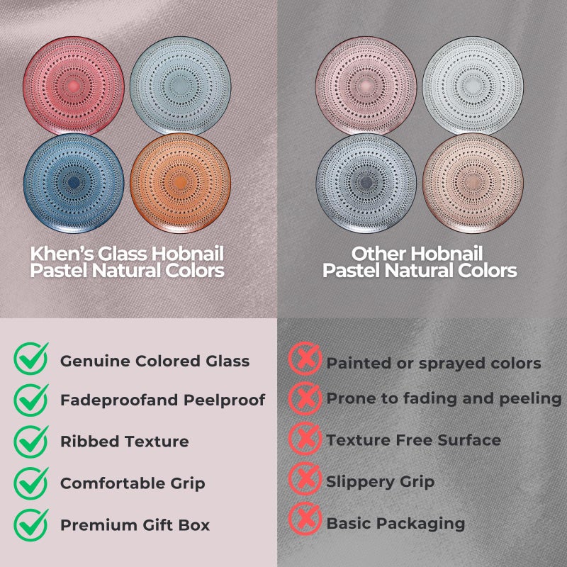 Khen Glass Hobnail Colored Plates | Set of 4 | Pastel Natural Colors 10 . 6" Dinner or - Server, Charger, Dessert Server, Appetizer Plate, Snack, Fruit, Housewarming Gift - Image 3