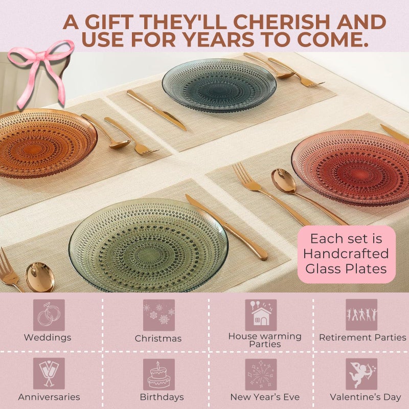 Khen Glass Hobnail Colored Plates | Set of 4 | Pastel Natural Colors 10 . 6" Dinner or - Server, Charger, Dessert Server, Appetizer Plate, Snack, Fruit, Housewarming Gift - Image 5