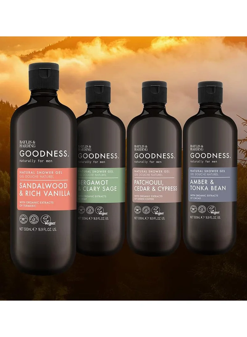 Baylis & Harding  Goodness Sandalwood and Vanilla Shower Gel for Men, 500ml | Plant-Based Body Wash | Vegan and Cruelty-Free | Soothing and Moisturising Formula with Essential Oils for Men | Best Price UAE