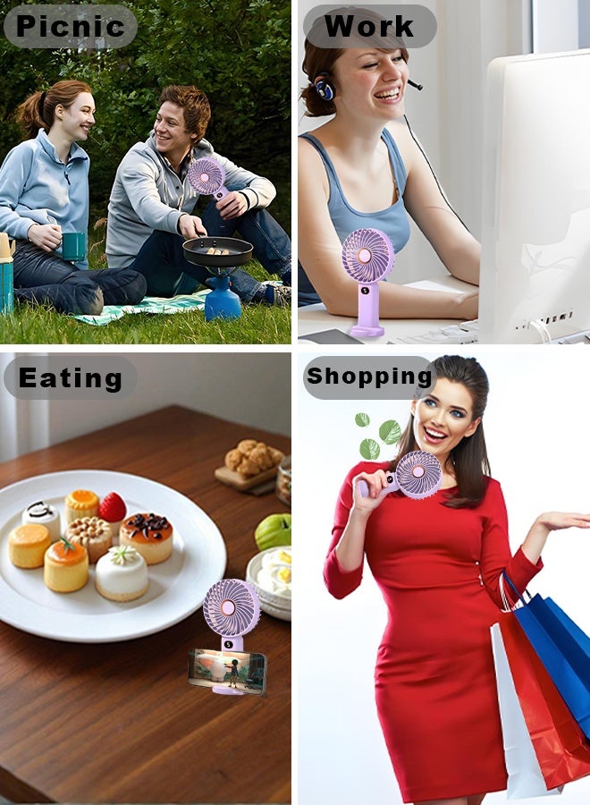 JISULIFE Portable Handheld Fan-5 Gear Mini Fan Rechargeable-Handheld/Desk stand 2 in 1 Usb Fan-Digital Display Silent Fan with Base-Long Endurance Picnic/Work/Table/Shopping Fan (purple) - Image 4