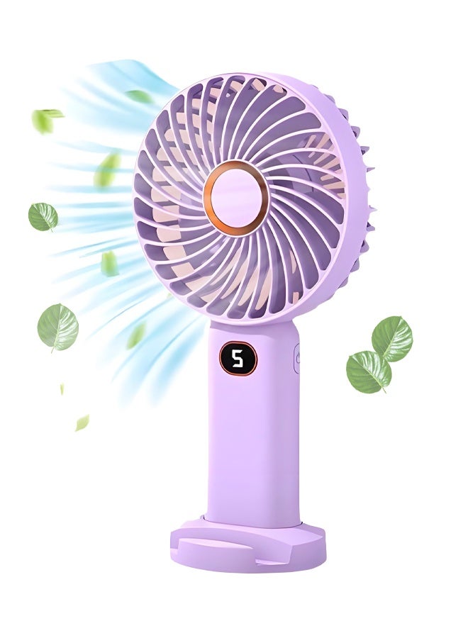 JISULIFE Portable Handheld Fan-5 Gear Mini Fan Rechargeable-Handheld/Desk stand 2 in 1 Usb Fan-Digital Display Silent Fan with Base-Long Endurance Picnic/Work/Table/Shopping Fan (purple) - Image 1