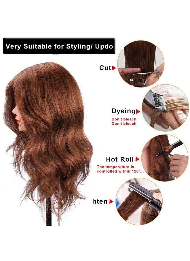 SZCY LLC - Mannequin Head with 100% Human Hair, SZCY LLC 18" Dark Brown Real Hair Cosmetology Mannequin Head Hair Styling Hairdressing Practice Training Doll Heads with Clamp Holder and Tools - Image 1