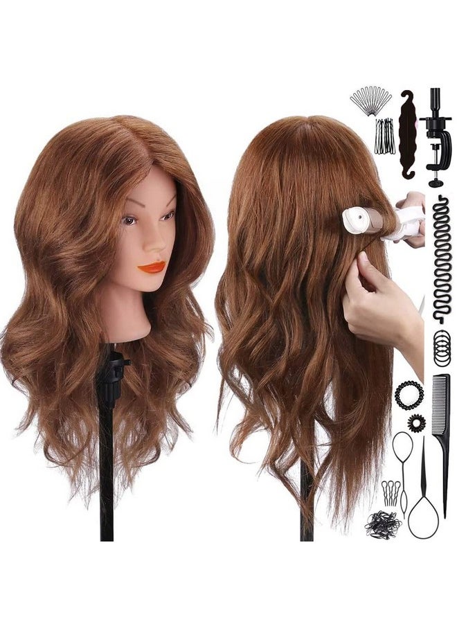 SZCY LLC - Mannequin Head with 100% Human Hair, SZCY LLC 18" Dark Brown Real Hair Cosmetology Mannequin Head Hair Styling Hairdressing Practice Training Doll Heads with Clamp Holder and Tools - Image 1