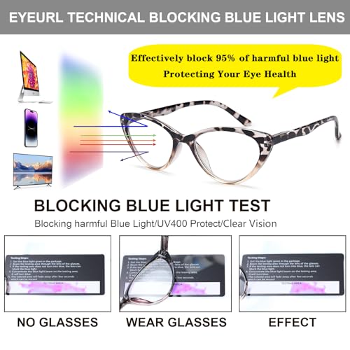 EYEURL Cat Eye Reading Glasses for Women 2 Pair Blue Light Blocking Readers 1.00 Comfort Spring Hinge Lightweight Eyeglasses Anti Glare for Ladies - Image 5