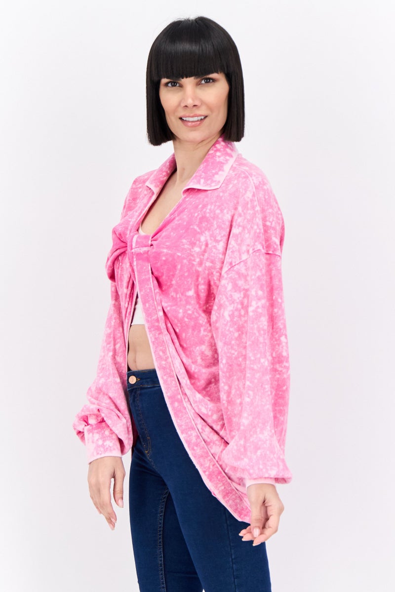 Bershka by Pepa Salazar Women Knot Neckline Long Sleeves Tie Dye Top, Multicolor - Image 2