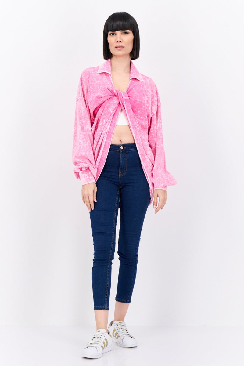 Bershka by Pepa Salazar Women Knot Neckline Long Sleeves Tie Dye Top, Multicolor - Image 4