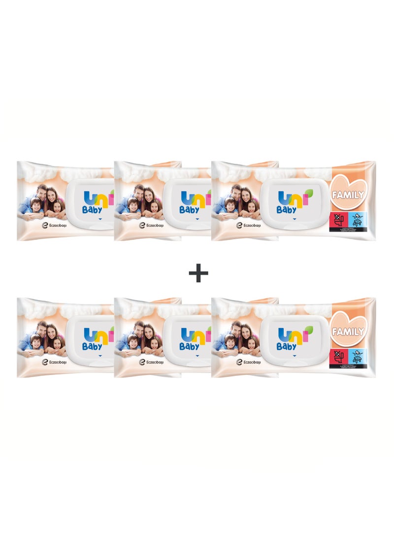 Uni baby - Pack of 6 Wet Wipes for Family - Gentle & Skin-Friendly, Dermatologically Certified, Suitable for All Ages,  600 Pieces - Image 1