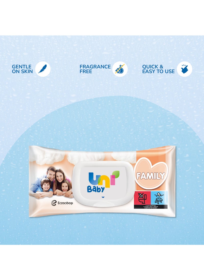 Uni baby - Pack of 6 Wet Wipes for Family - Gentle & Skin-Friendly, Dermatologically Certified, Suitable for All Ages,  600 Pieces - Image 1