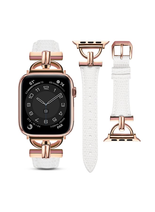 O Ozone - Leather Band For Apple Watch Series 10 9 8 7 6 5 4 SE, 38/40/41/42mm Slim Strap with D-Shape Rose Gold Metal Buckle Strap- White - Image 1