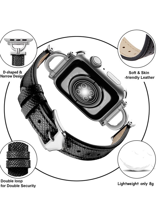 O Ozone - Leather Band For Apple Watch Series 10 9 8 7 6 5 4 SE, 38/40/41/42mm Slim Strap with D-Shape Rose Gold Metal Buckle Strap- White - Image 1