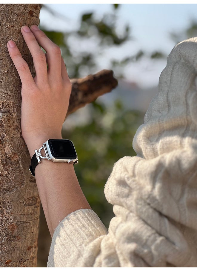 O Ozone - Leather Band For Apple Watch Series 10 9 8 7 6 5 4 SE, 38/40/41/42mm Slim Strap with D-Shape Rose Gold Metal Buckle Strap- White - Image 1