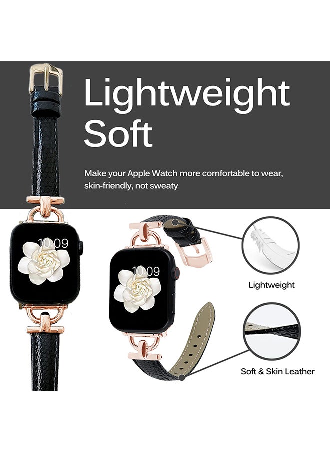 O Ozone - Leather Band For Apple Watch Series 10 9 8 7 6 5 4 SE, 38/40/41/42mm Slim Strap with D-Shape Rose Gold Metal Buckle Strap- White - Image 1