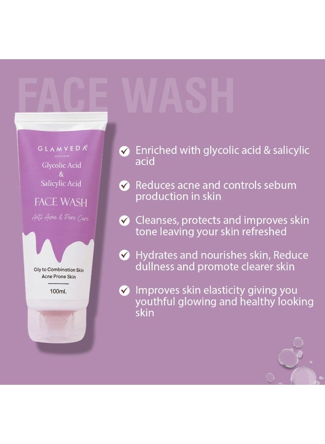 Glamveda 1% Glycolic Acid & 1% Salicylic Acid Combo | Facewash 100ml& Soap 75g| Face Wash for Oily & Acne-Prone Skin | Deep Cleansing & Oil Control | Reduces Acne and Controls Sebum | Women & Men - Image 3