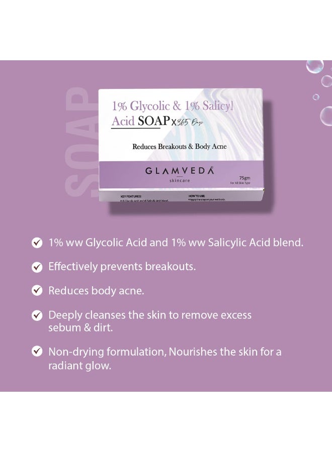 Glamveda 1% Glycolic Acid & 1% Salicylic Acid Combo | Facewash 100ml& Soap 75g| Face Wash for Oily & Acne-Prone Skin | Deep Cleansing & Oil Control | Reduces Acne and Controls Sebum | Women & Men - Image 4