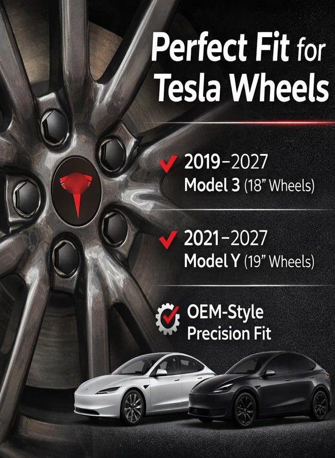 Tesheer Wheel Center Hub Cap Kit with Tesla Emble Brand Center Caps for Model 3 Model Y with 20 Lug Nut Covers (4PCS) (Red) - Image 3