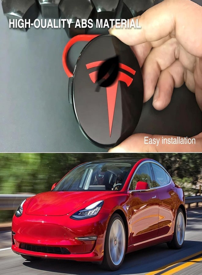 Tesheer Wheel Center Hub Cap Kit with Tesla Emble Brand Center Caps for Model 3 Model Y with 20 Lug Nut Covers (4PCS) (Red) - Image 5