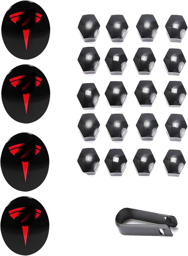 Tesheer Wheel Center Hub Cap Kit with Tesla Emble Brand Center Caps for Model 3 Model Y with 20 Lug Nut Covers (4PCS) (Red) - Image 2