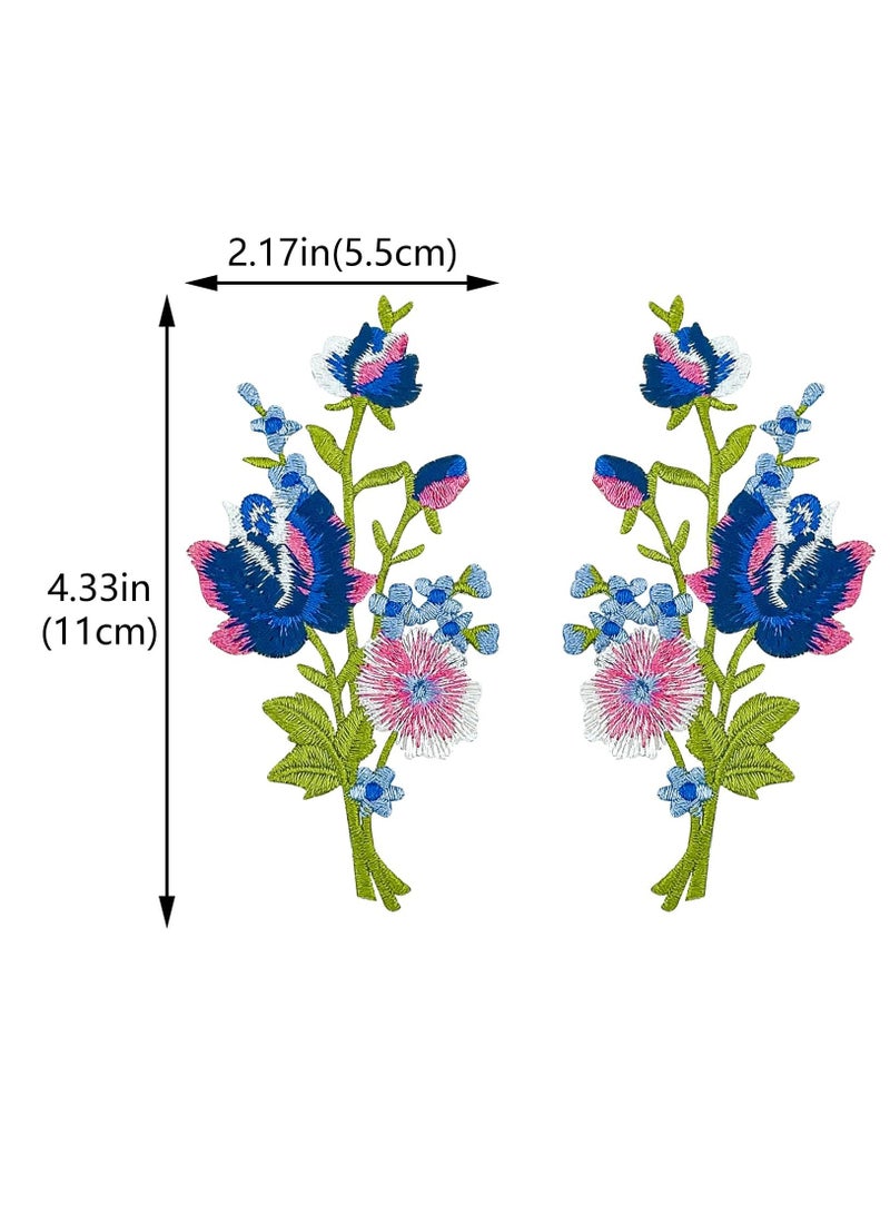 2 pairs Rose Flower Embroidered Applique Floral Leaves Iron on Patches Bouquet Boho Decorative Embroidery Applique Sewing Patches for Clothing Bags DIY Accessory Craft Decoration - Image 1