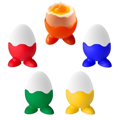 Good Cooking Silicone Egg Serving Cup (Set of 5 Holders) for Cooked Hard Boiled or Poached Soft Eggs- Multi Color Pack for Single Egg w Feet- Dishwasher Safe, Easy to Clean- Breakfast, Brunch, Morning Kitchen Tool - Image 1