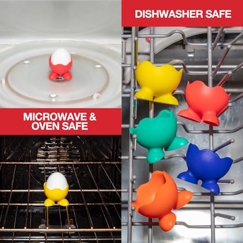 Good Cooking Silicone Egg Serving Cup (Set of 5 Holders) for Cooked Hard Boiled or Poached Soft Eggs- Multi Color Pack for Single Egg w Feet- Dishwasher Safe, Easy to Clean- Breakfast, Brunch, Morning Kitchen Tool - Image 4