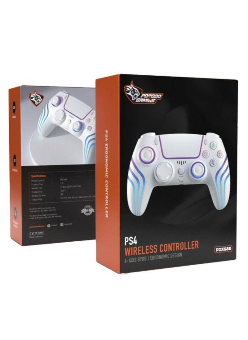 porodo Gaming PS4 Wireless Controller with Cool Light Patterns, Customizable LED Light, Multi-platform Compatibility, Ergonomic Design, 20 Hours Working Time, 10m Working Distance, 2.5 Hours Charging Time, 1000mAh Battery Capacity - White  - Image 3