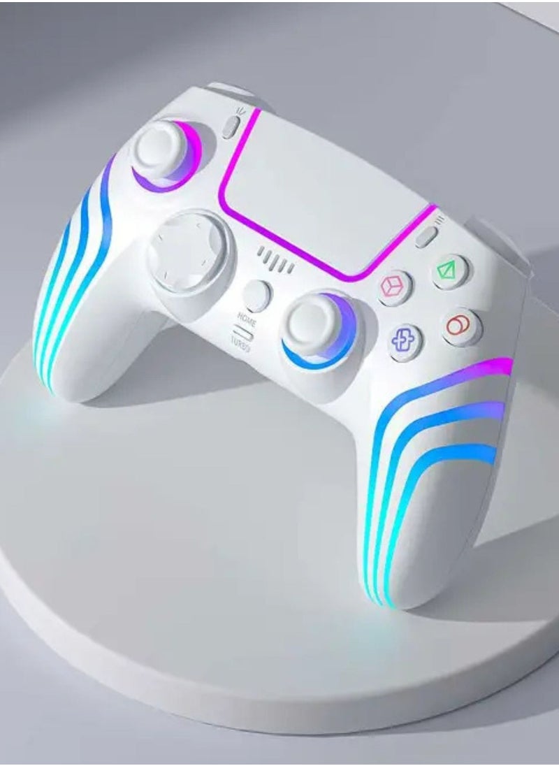 porodo Gaming PS4 Wireless Controller with Cool Light Patterns, Customizable LED Light, Multi-platform Compatibility, Ergonomic Design, 20 Hours Working Time, 10m Working Distance, 2.5 Hours Charging Time, 1000mAh Battery Capacity - White  - Image 2