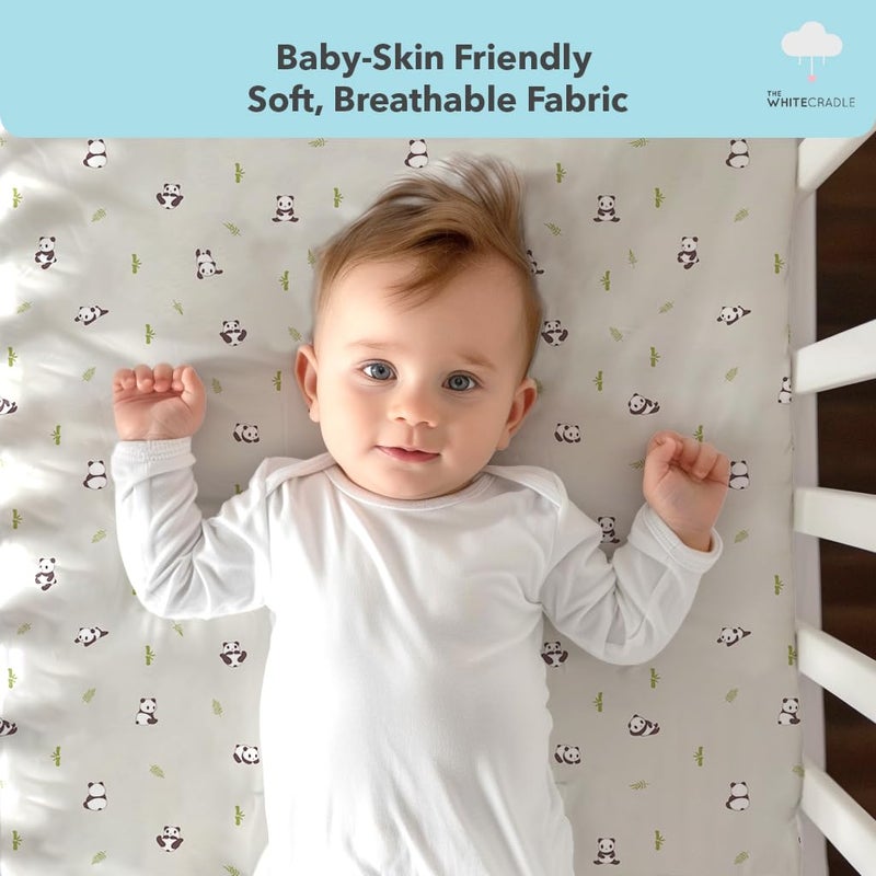 The White Cradle Cotton Baby Crib Fitted Bed Sheets for Cot Organic Twill Fabric Baby Bedding for New Born Infants Toddlers 55x28 Pack of 1 The White Cradle Grey Panda - Image 4