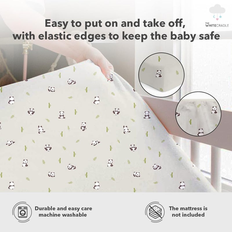 The White Cradle Cotton Baby Crib Fitted Bed Sheets for Cot Organic Twill Fabric Baby Bedding for New Born Infants Toddlers 55x28 Pack of 1 The White Cradle Grey Panda - Image 3