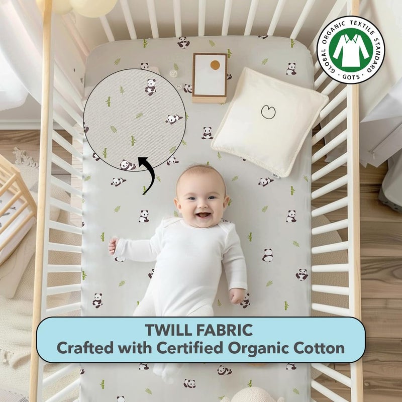 The White Cradle Cotton Baby Crib Fitted Bed Sheets for Cot Organic Twill Fabric Baby Bedding for New Born Infants Toddlers 55x28 Pack of 1 The White Cradle Grey Panda - Image 2