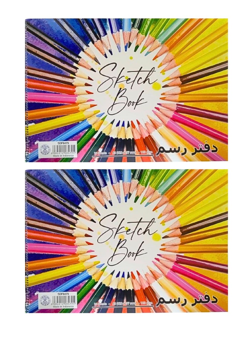 Sadaf Spiral Sketch Pad, A3 Size, White 100 gsm 20 Sheets (Pack of 2) - Image 2