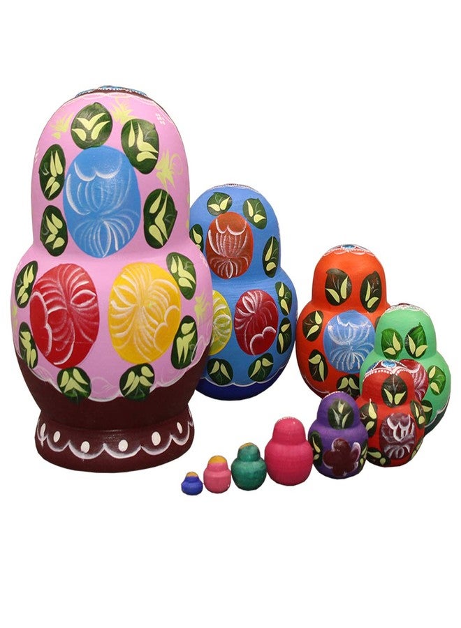 Moonmo 10pcs Beautiful Handmade Wooden Russia Nesting Dolls Gift Russian Nesting Wishing Dolls White Beautiful Flower Matryoshka Traditional. … - Image 4