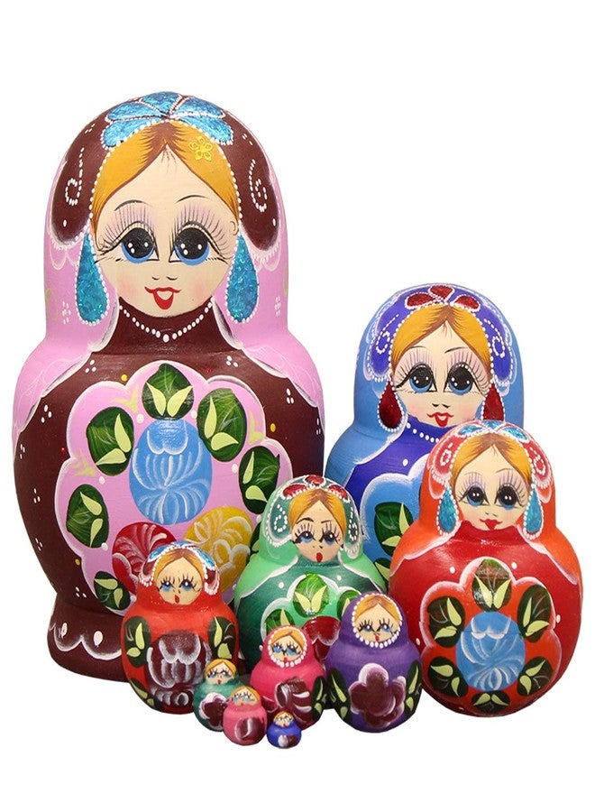 Moonmo 10pcs Beautiful Handmade Wooden Russia Nesting Dolls Gift Russian Nesting Wishing Dolls White Beautiful Flower Matryoshka Traditional. … - Image 3