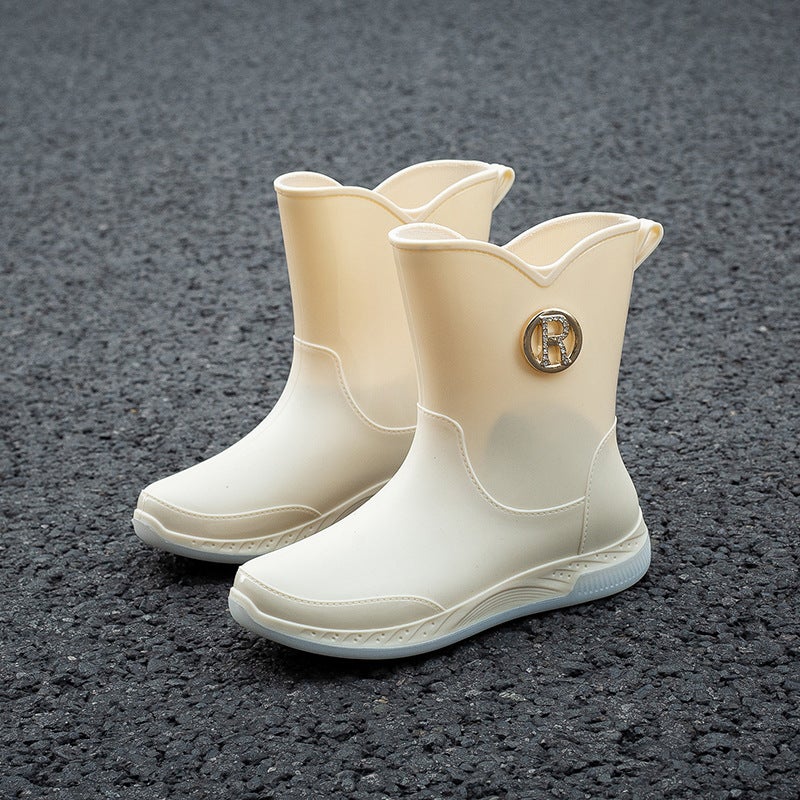 Rain Boots Women'S Fashionable Outfit Waterproof Overshoes For Students Cute Middle-Sized Rain Boots Adult Non-Slip Thick-Soled Wear-Resistant Rubber Shoes - Image 5