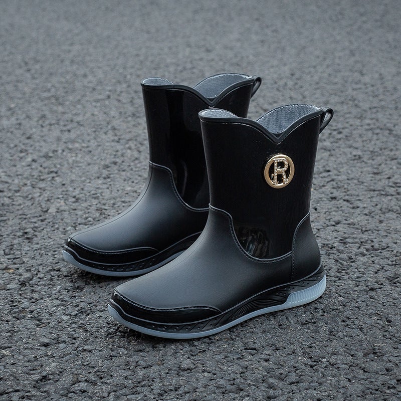 Rain Boots Women'S Fashionable Outfit Waterproof Overshoes For Students Cute Middle-Sized Rain Boots Adult Non-Slip Thick-Soled Wear-Resistant Rubber Shoes - Image 3