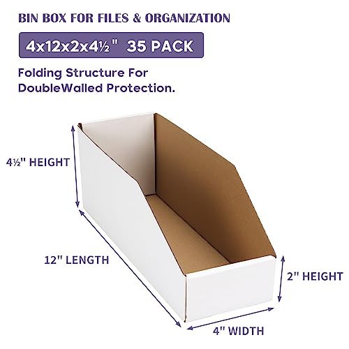 EXYGLO Cardboard Boxes, Pack of 35 Corrugated Storage Bins 12x4x4.5inch Pantry Organizer Bins for Shelves Garage Office Organization - Image 2