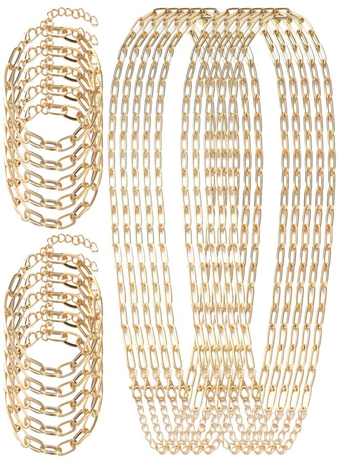 Prasacco 10 Pcs Charm Necklace Chain 10 Pcs Charm Bracelet Chain 18 Inches Paperclip Necklaces Charms Necklaces Paperclip Bracelet Chains Gold Chains for Jewelry Making - Image 1
