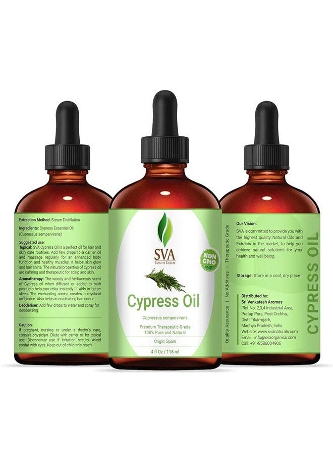 SVA Organics - SVA Organics Cypress Essential Oil with Dropper- 118 ml (4 fl oz) 100% Pure, Natural and Therapeutic Grade for Healthy Skin, Hair Growth, Scent, Aromatherapy & Diffuser - Image 1