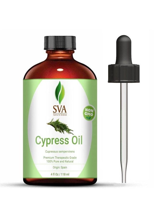 SVA Organics - SVA Organics Cypress Essential Oil with Dropper- 118 ml (4 fl oz) 100% Pure, Natural and Therapeutic Grade for Healthy Skin, Hair Growth, Scent, Aromatherapy & Diffuser - Image 1