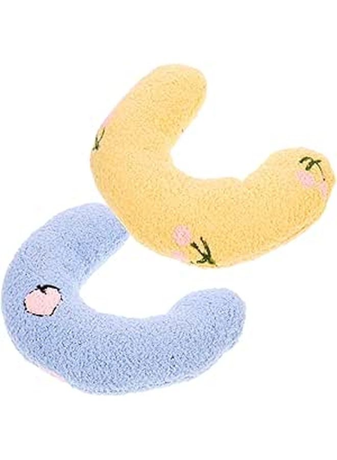 U Shaped Cat Neck Pillow Soft Calming Sleep Cushion for Kittens Blue Yellow 2 Pack - Image 1