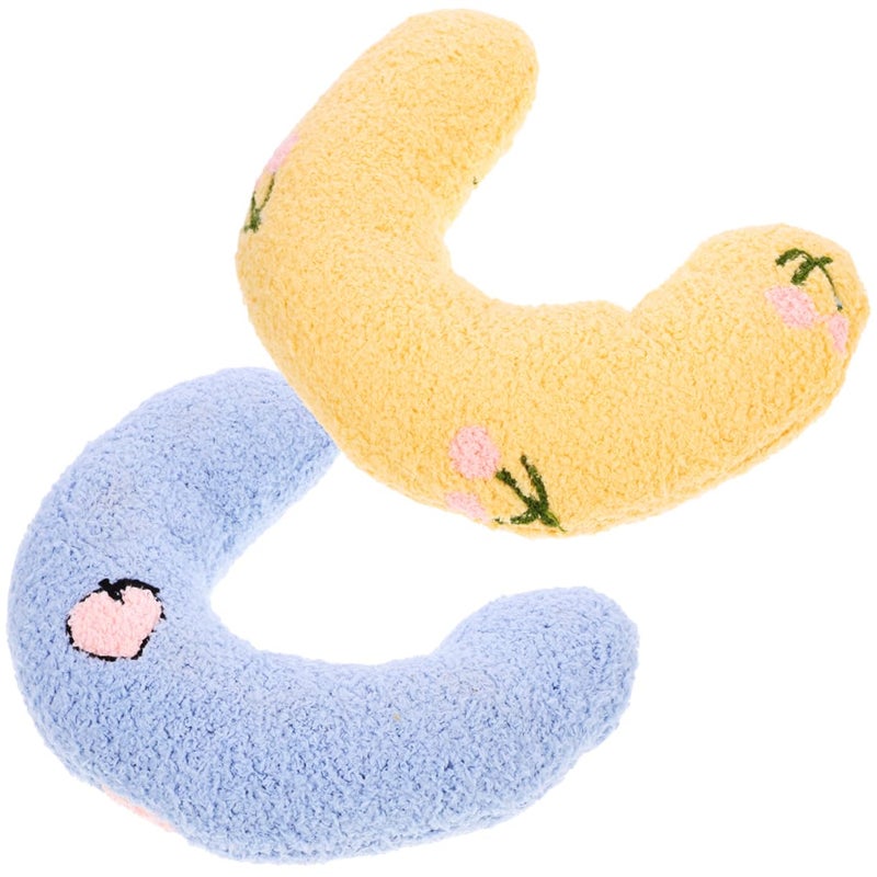 U Shaped Cat Neck Pillow Soft Calming Sleep Cushion for Kittens Blue Yellow 2 Pack - Image 2