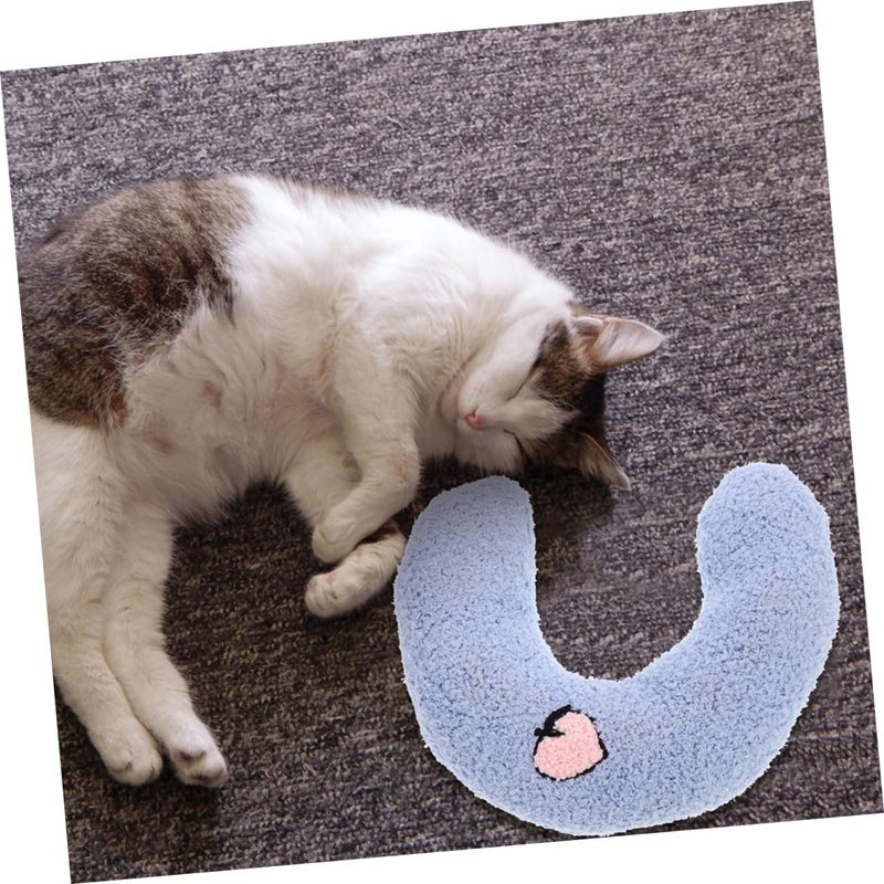 U Shaped Cat Neck Pillow Soft Calming Sleep Cushion for Kittens Blue Yellow 2 Pack - Image 4