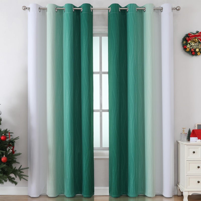 Estelar Textiler Green and Greyish White Blackout Curtains for Bedroom, Thermal Insulated Ombre Drapes 84 Inches Long, Full Room Darkening Energy Saving Curtains for Living Room,52Wx84L,2 Panels - Image 2