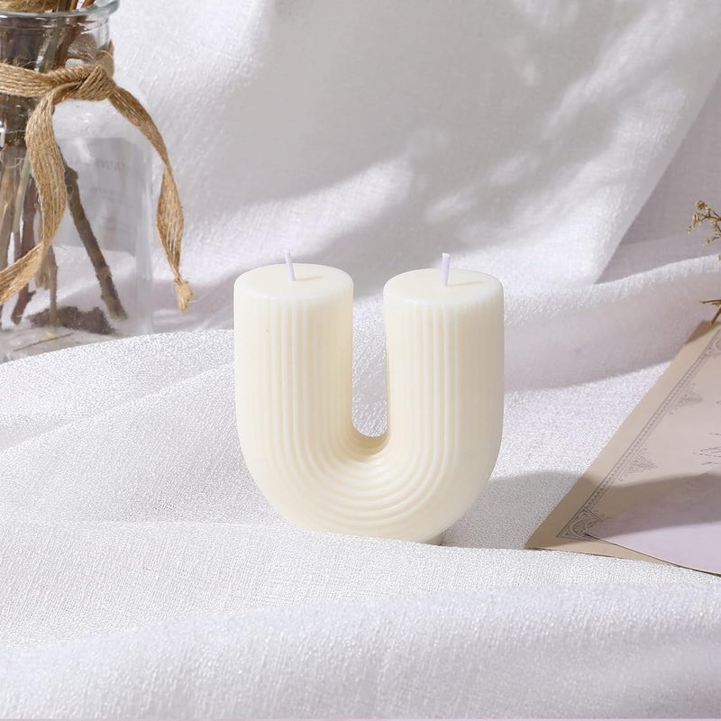 Tondiamo U Shaped Candle Ribbed Soy Wax Scented Decorative Candles Minimalist Geometric Shaped Bougie Cool Aesthetic Bougie Handmade Long Lasting for Bedroom Wedding Birthday DecorWhite - Image 3