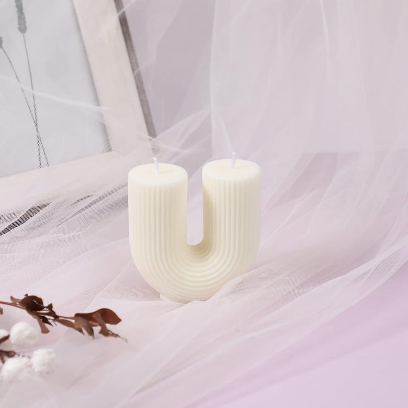 Tondiamo U Shaped Candle Ribbed Soy Wax Scented Decorative Candles Minimalist Geometric Shaped Bougie Cool Aesthetic Bougie Handmade Long Lasting for Bedroom Wedding Birthday DecorWhite - Image 5
