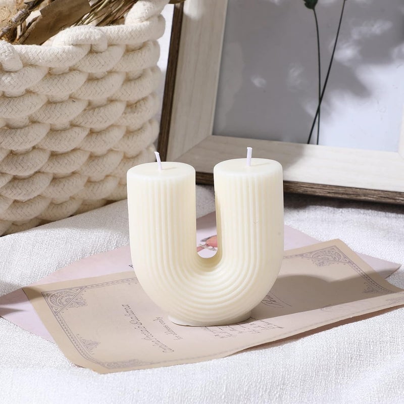 Tondiamo U Shaped Candle Ribbed Soy Wax Scented Decorative Candles Minimalist Geometric Shaped Bougie Cool Aesthetic Bougie Handmade Long Lasting for Bedroom Wedding Birthday DecorWhite - Image 4