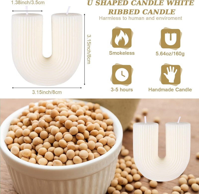 Tondiamo U Shaped Candle Ribbed Soy Wax Scented Decorative Candles Minimalist Geometric Shaped Bougie Cool Aesthetic Bougie Handmade Long Lasting for Bedroom Wedding Birthday DecorWhite - Image 2