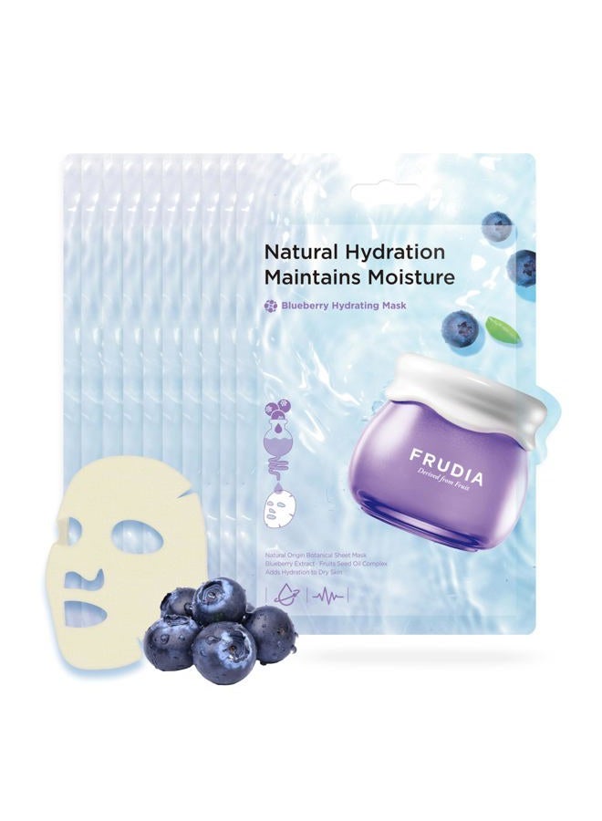 frudia أوراق قناع ترطيب التوت الأزرق (10 عبوة) ، أقنعة وجه كورية مع 55% مستخلص توت أزرق ، بانثينول نباتي ورعاية WS BS EX للترطيب العميق وتهدئة البشرة - Image 1