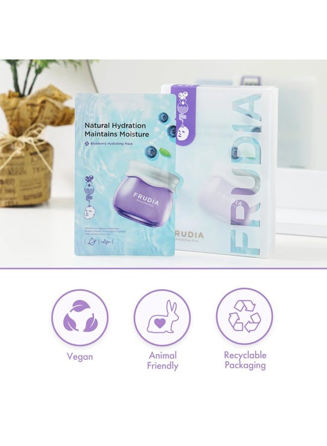 frudia أوراق قناع ترطيب التوت الأزرق (10 عبوة) ، أقنعة وجه كورية مع 55% مستخلص توت أزرق ، بانثينول نباتي ورعاية WS BS EX للترطيب العميق وتهدئة البشرة - Image 5
