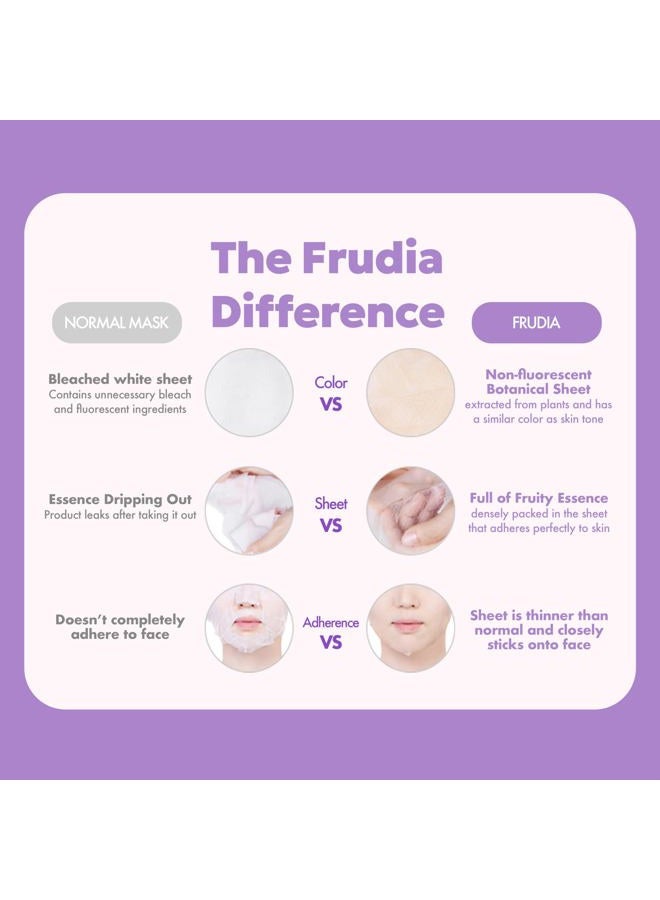 frudia أوراق قناع ترطيب التوت الأزرق (10 عبوة) ، أقنعة وجه كورية مع 55% مستخلص توت أزرق ، بانثينول نباتي ورعاية WS BS EX للترطيب العميق وتهدئة البشرة - Image 4